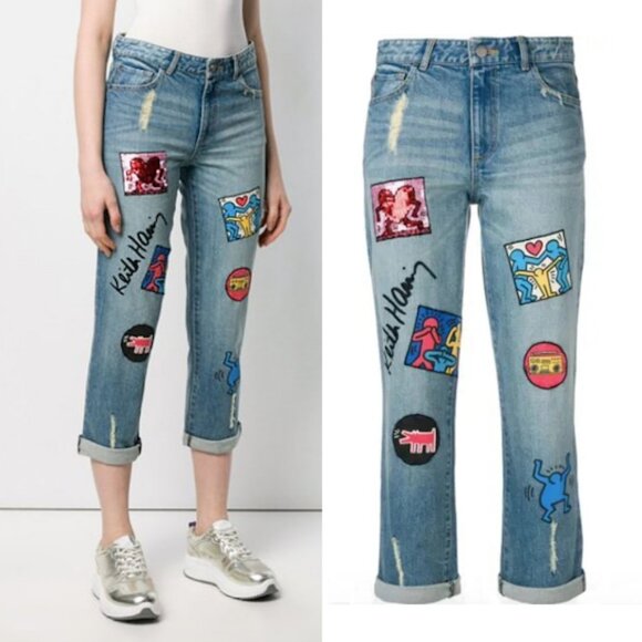 Keith Haring x Alice + Olivia Patch Jeans - Picture 1 of 13